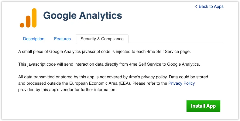 Security & Compliance section of 4me app