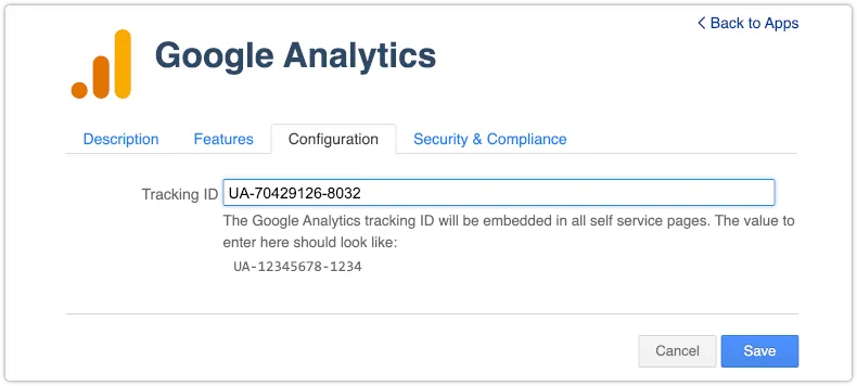 Configuration of Google Analytics for 4me Self Service