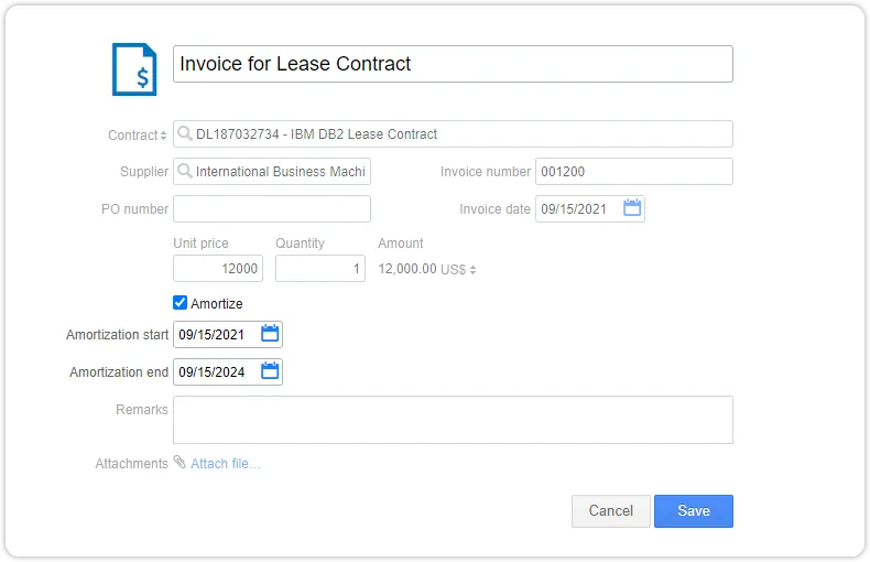 Invoice amortization start end