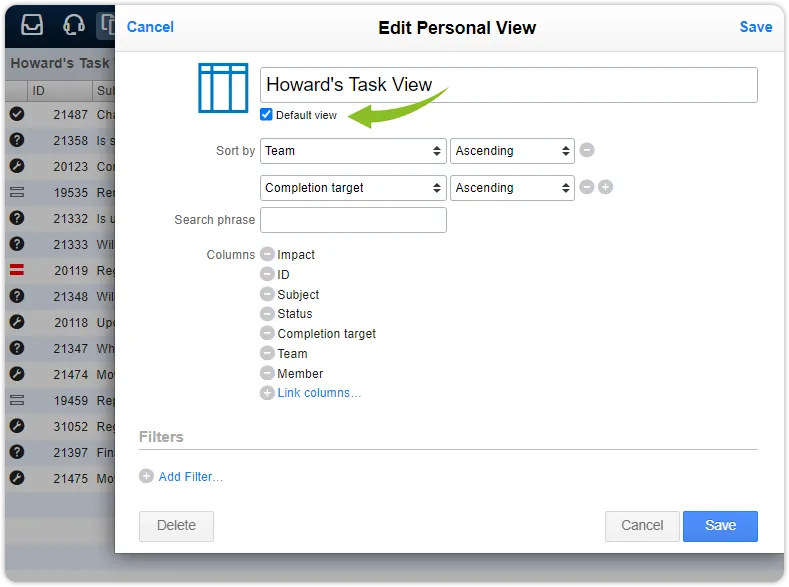 Default personal view