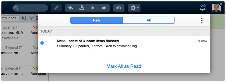 Notification after mass update action has been completed