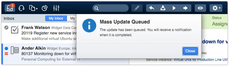 Popup after confirming forward with multiple records selected