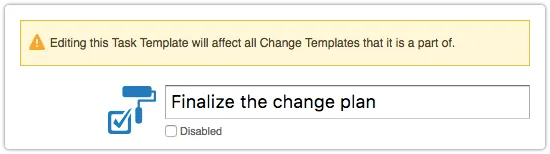 Warning displayed in task template