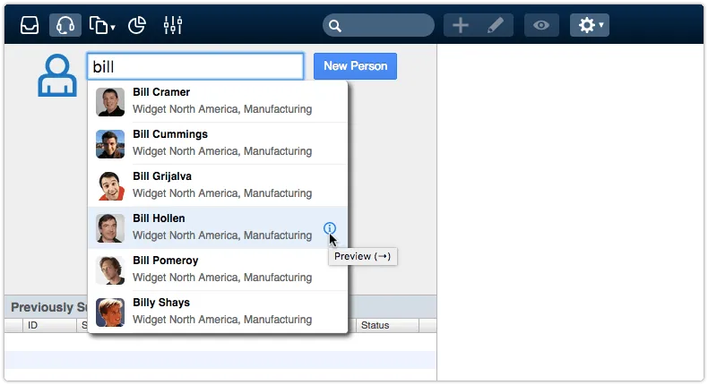 Requester suggestion highlighted in Service Desk console