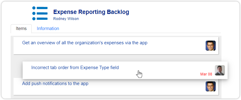 Order requests product backlog drag drop
