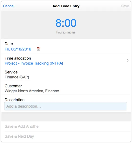 Timesheet in Calendar in view
