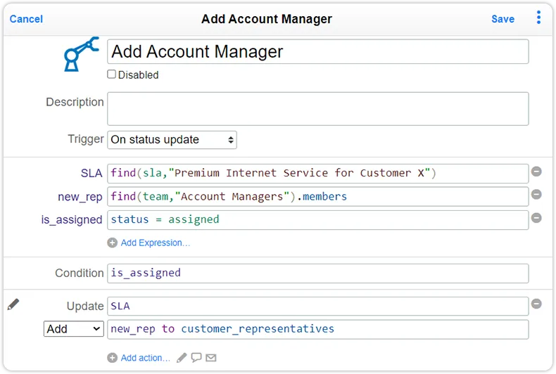 Automation rule update sla customer representatives