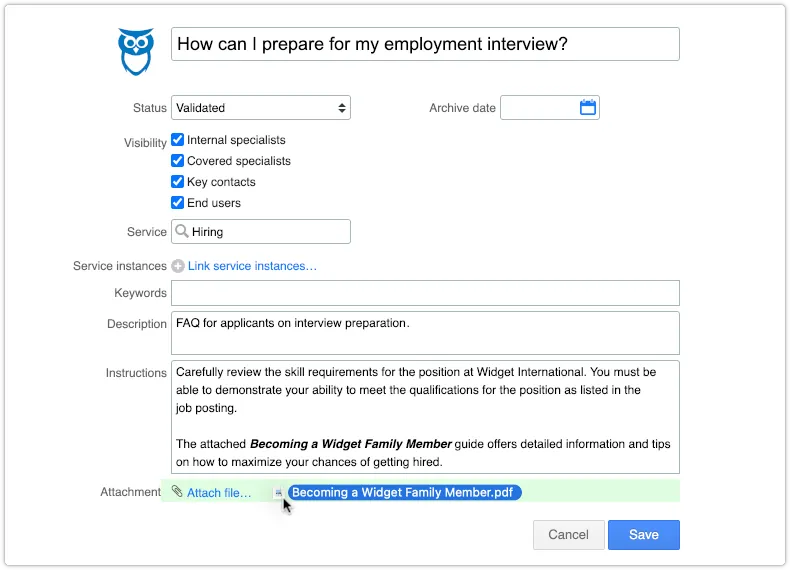 Adding attachment to knowledge article