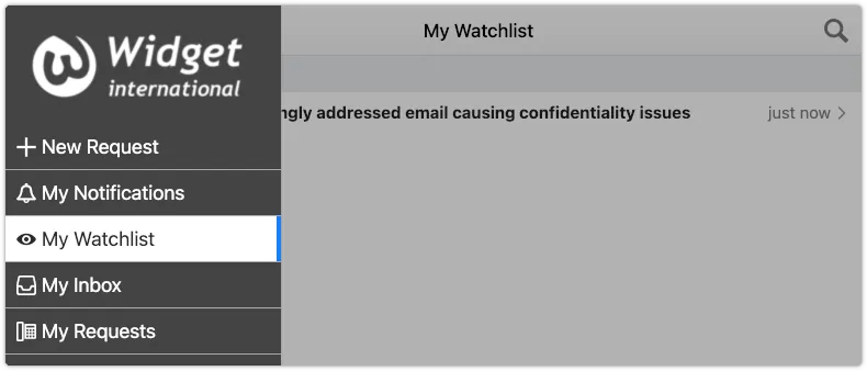 Watchlist menu option in 4me App