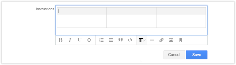 Insert table in rich text field