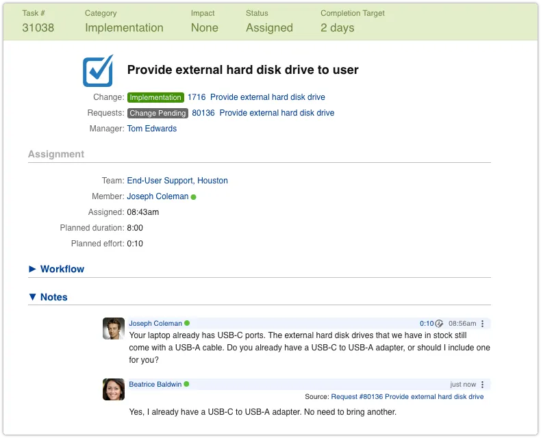 Task in View mode with status Assigned