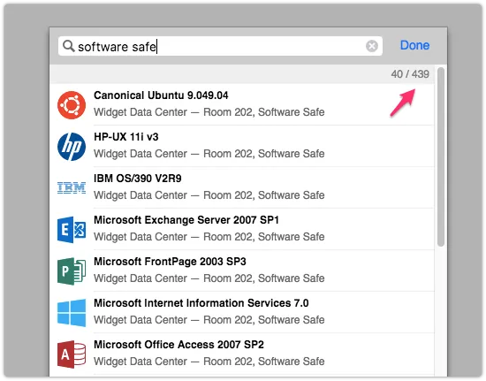 Number of matches displayed at the top of suggestions