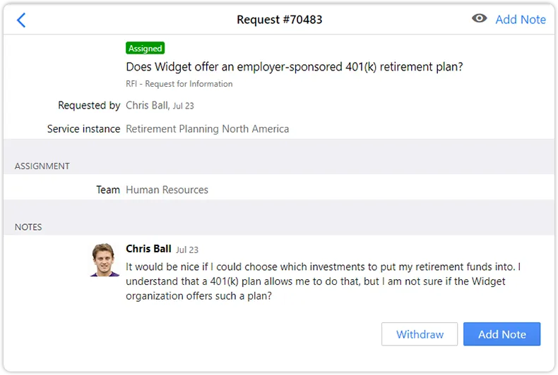 Open request add note