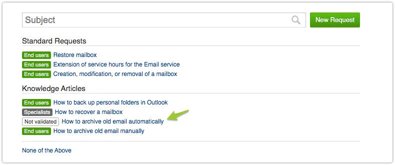 Not validated knowledge article in Service Desk console