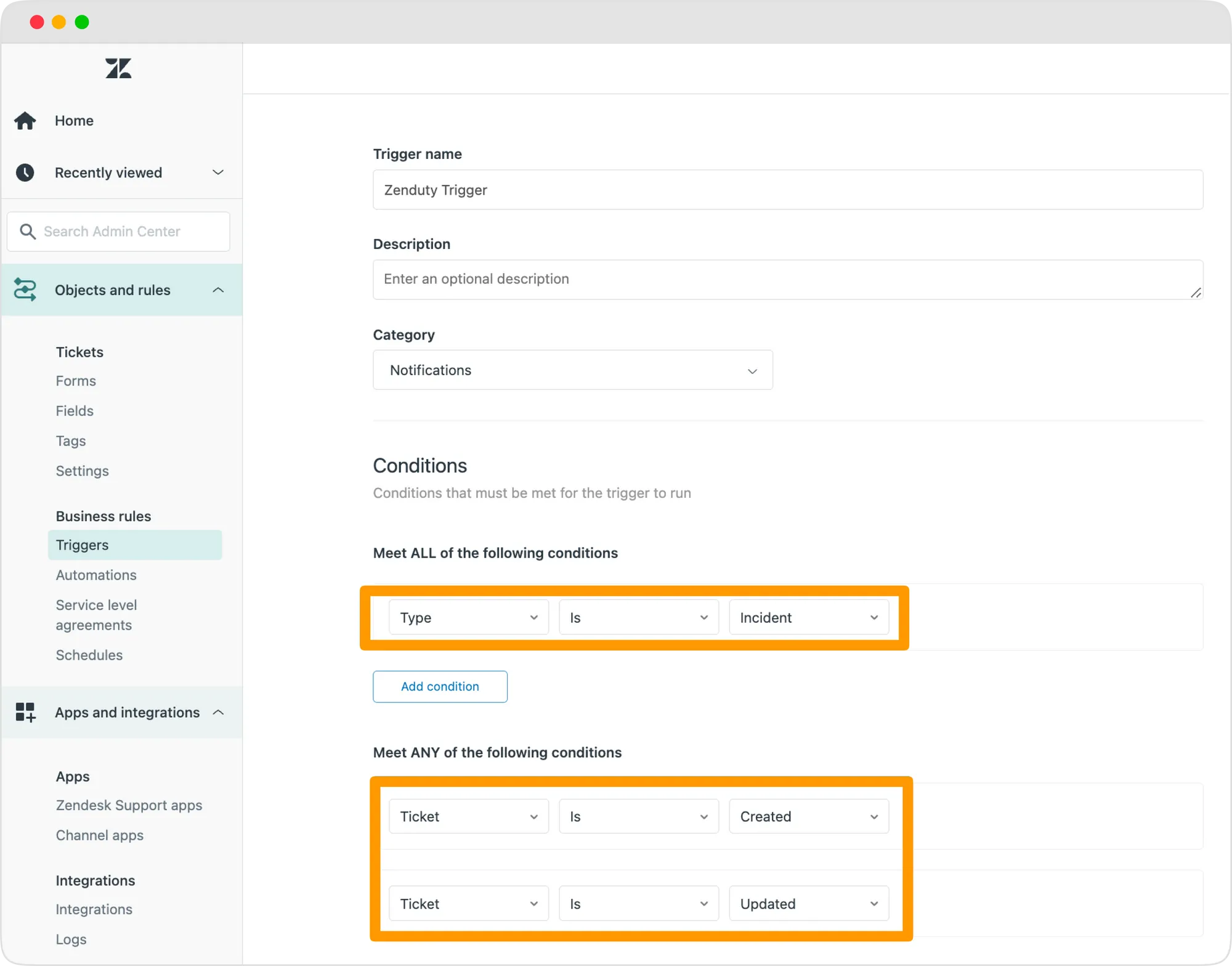 Updating details on Zendesk triggers page 