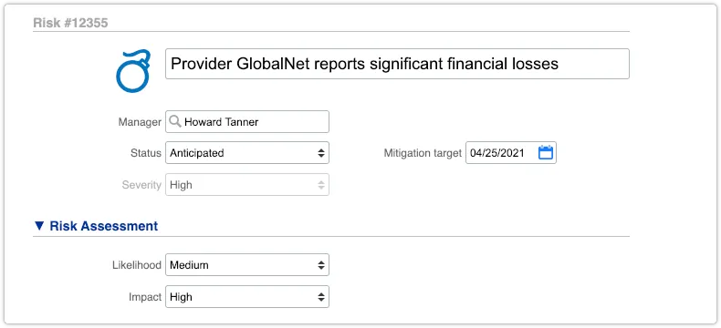 Risk in Edit mode with Mitigation target field