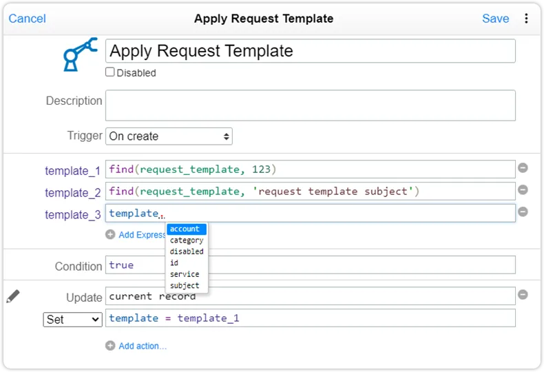 Automation rule request template examples