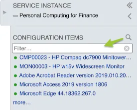 Filter field for configuration items in SHB