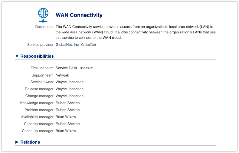 Service record with responsible people
