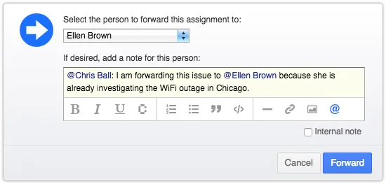 Forwarding an assignment with multiple mentions