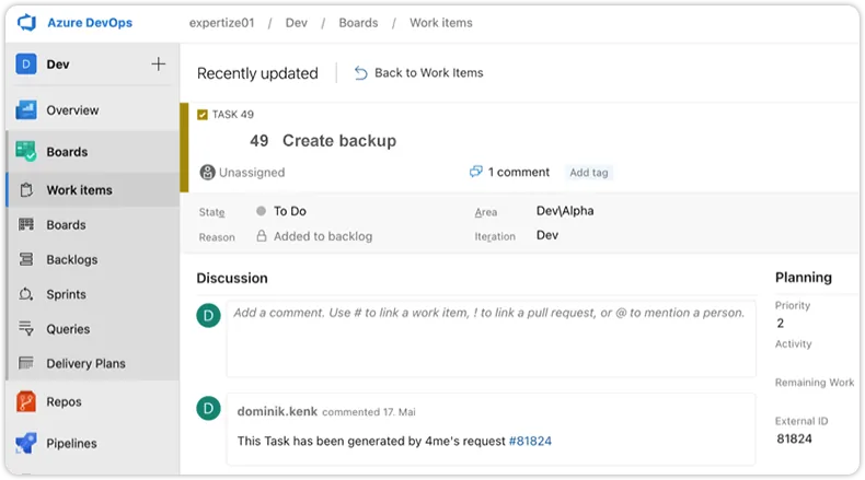 azure dev ops integration