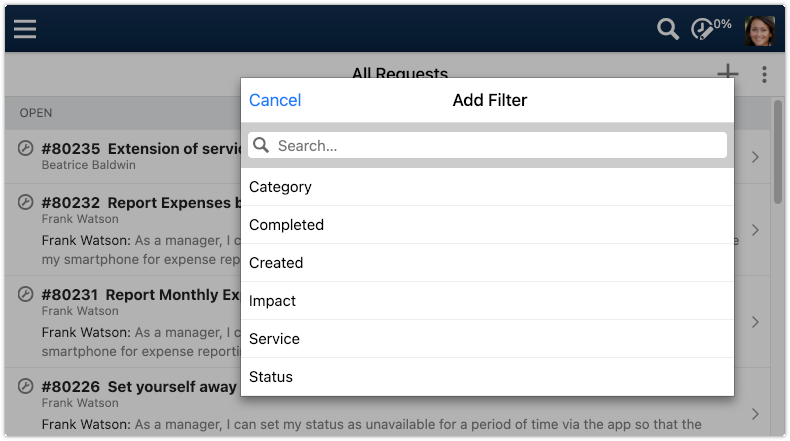 Filter options of All Requests view in 4me Self Service