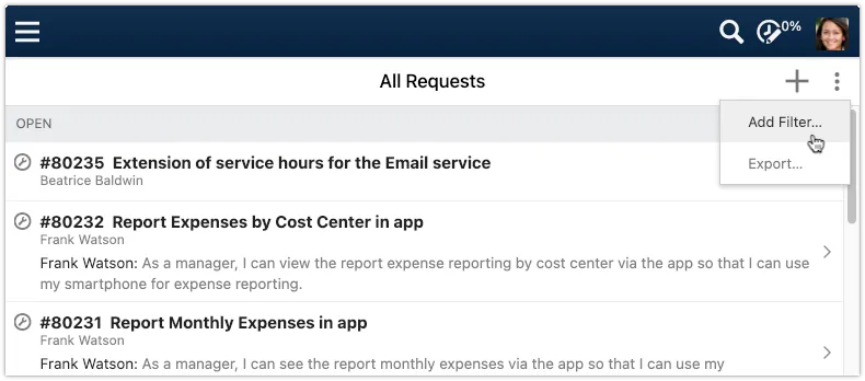 Add filter to All Requests view in 4me Self Service