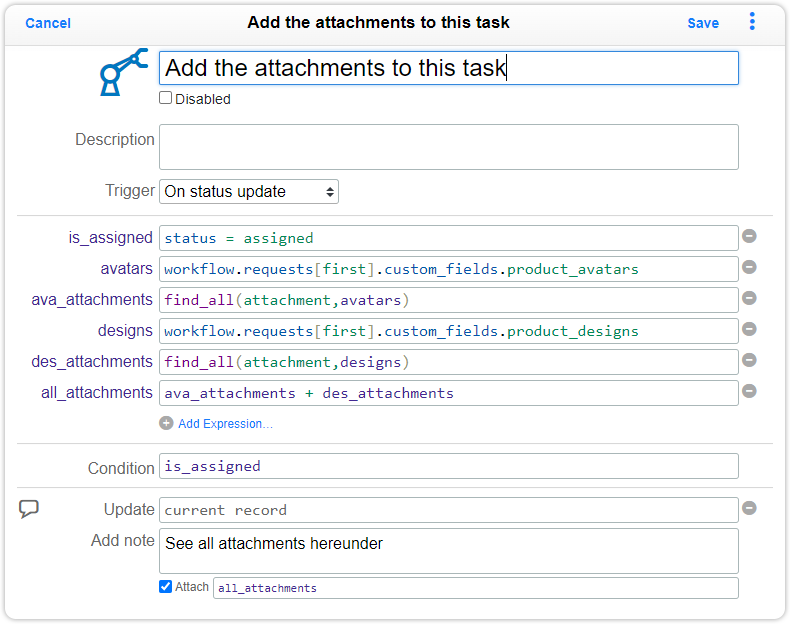 Automation rule attachments concatenate arrays