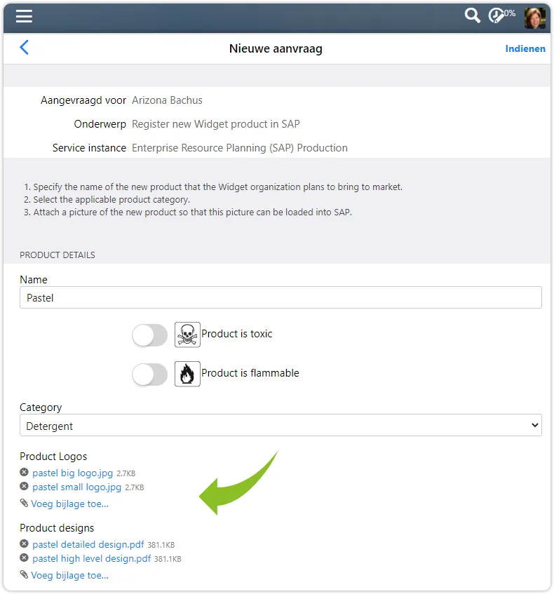 Request with UI extension attachments