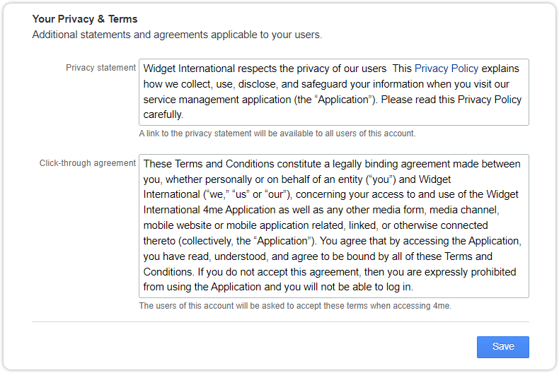 Settings click through agreement