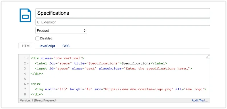 UI extension with placeholder and image text in Edit mode