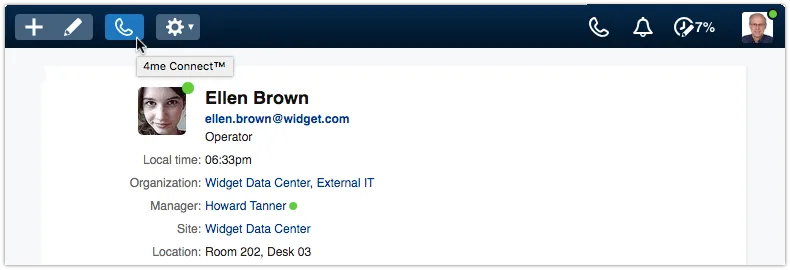 4me Connect toolbar button above person record