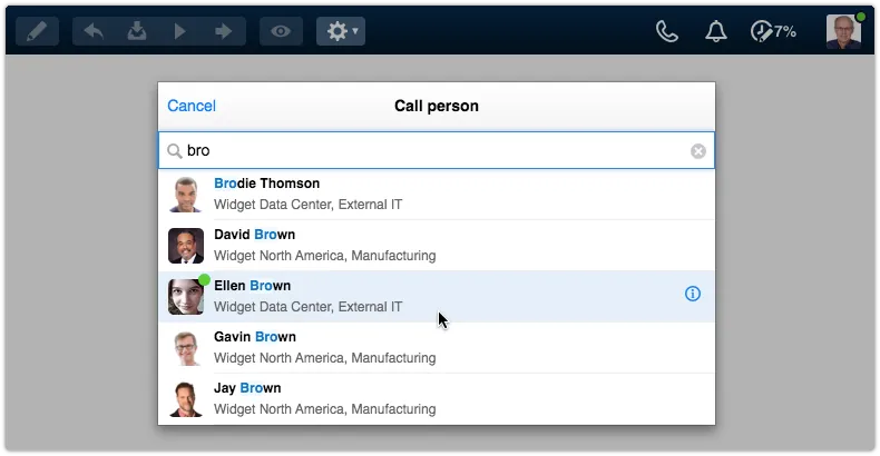 Selecting person to call with 4me Connect