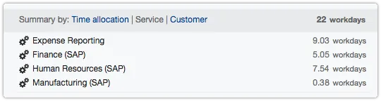 Timesheet summary by service