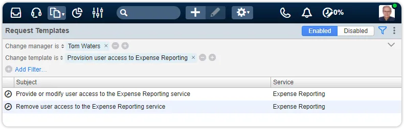 Filter request template