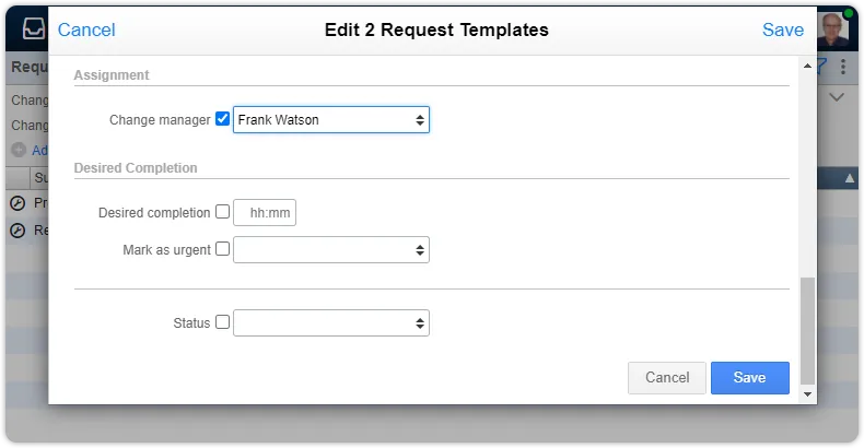 Edit change manager in multiple requests
