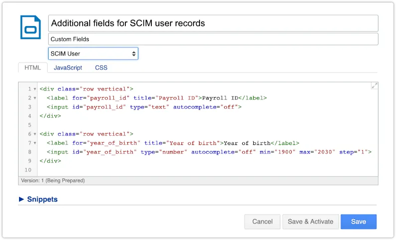 4me UI extension for SCIM user records