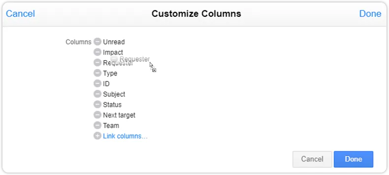 Customize columns interface drag drop