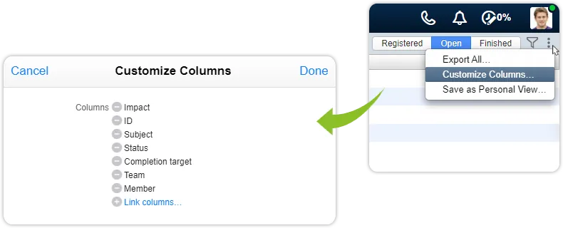 Customize columns interfaces