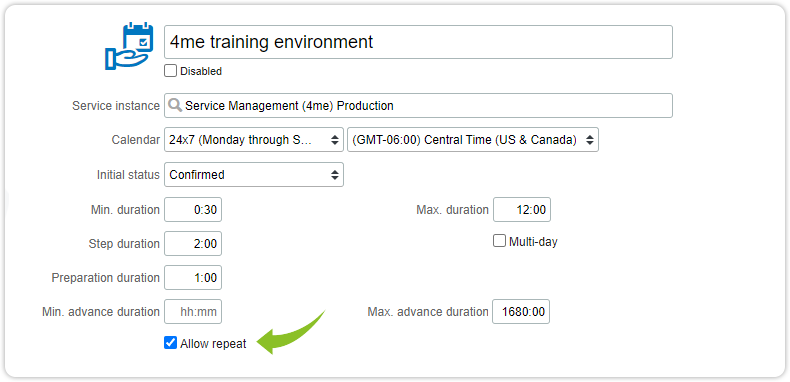 Reservation offering allow repeat