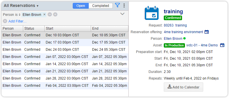 Recurring reservations