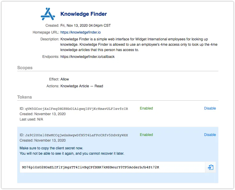 Application after second OAuth token has been added