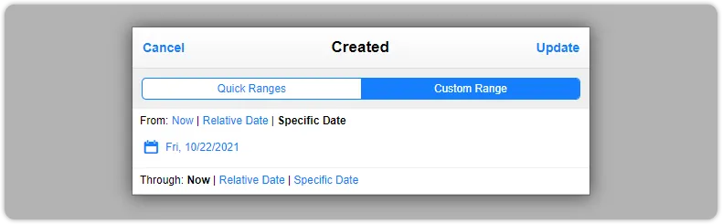 Custom date range now