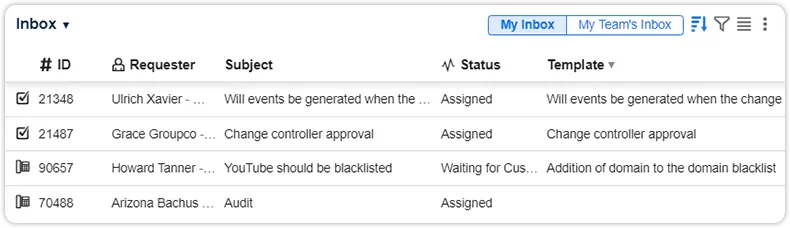 Template column inbox