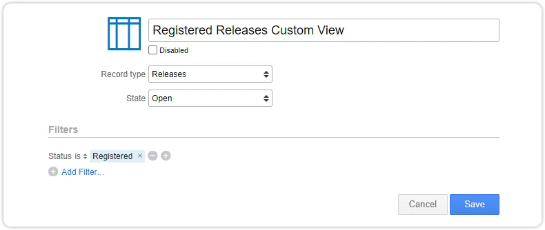 Custom view release filtered