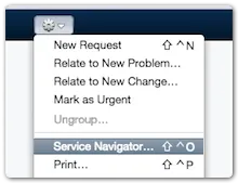 Service Navigator Action menu option