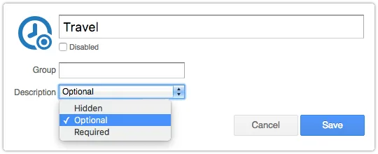 Time allocation Description field options