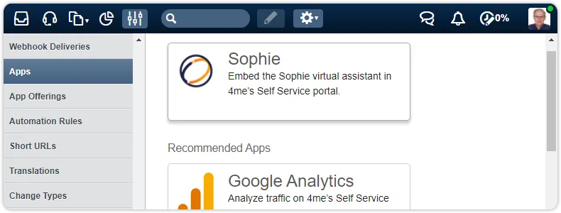 Sophie app in settings console