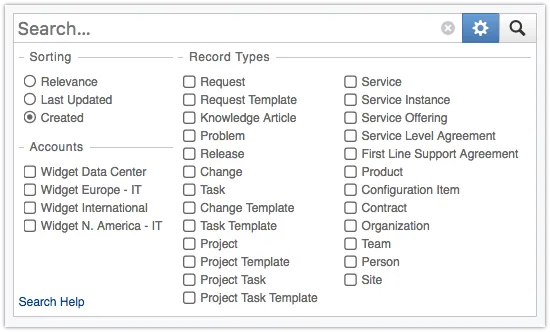 The advanced search option Created