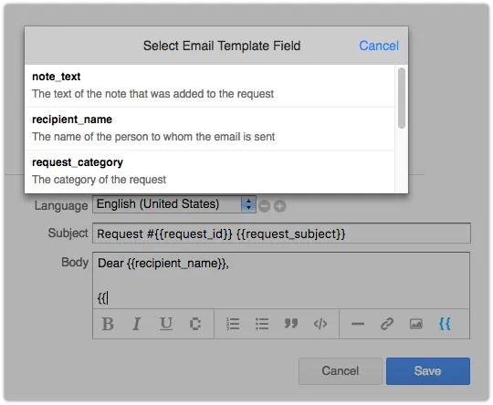 Adding a field to an email template